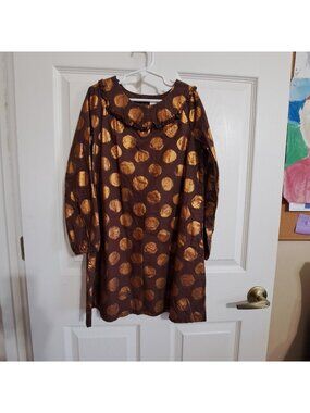 Hanna Andersson Girls 8 (130) Foil Print Dress Brown Gold Polka-dot
